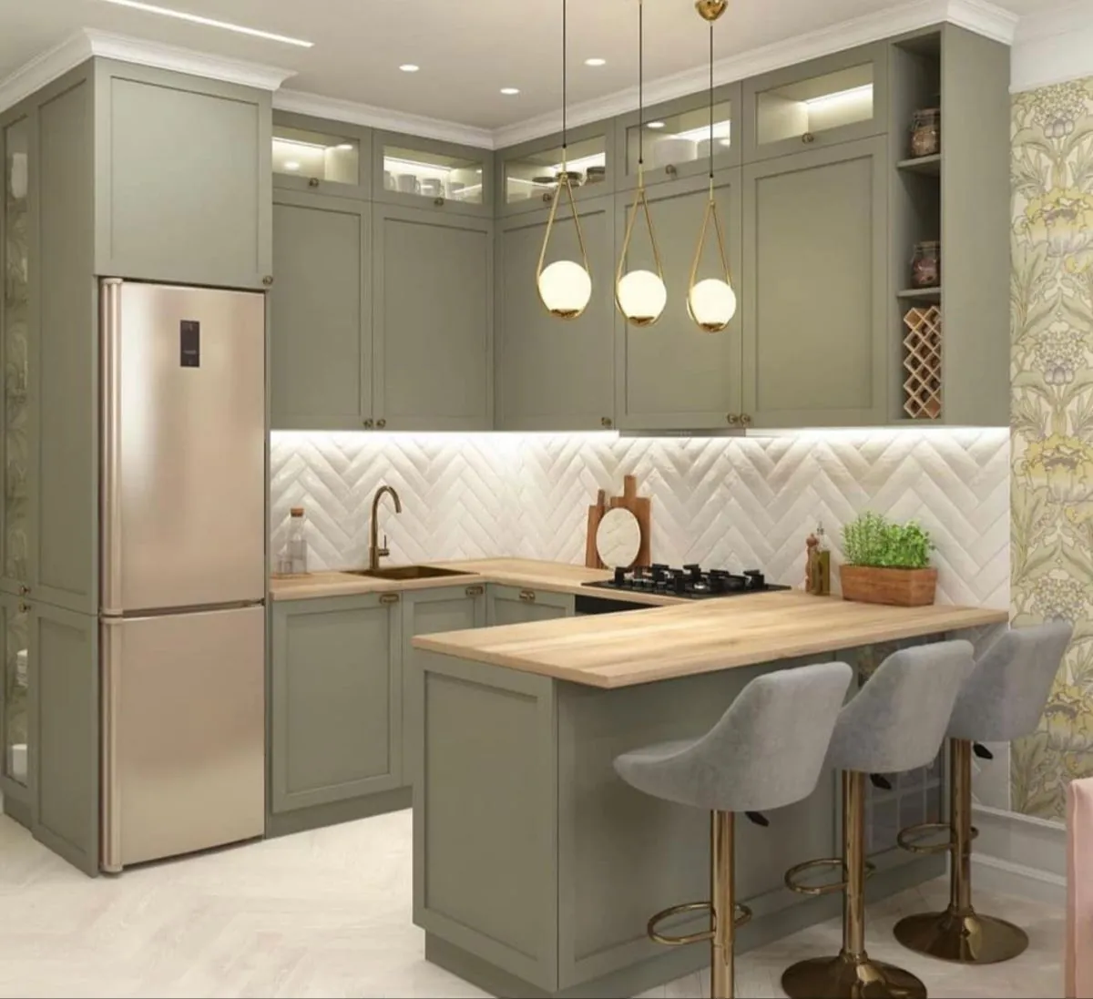 Sage Green Breakfast Counter Kitchen